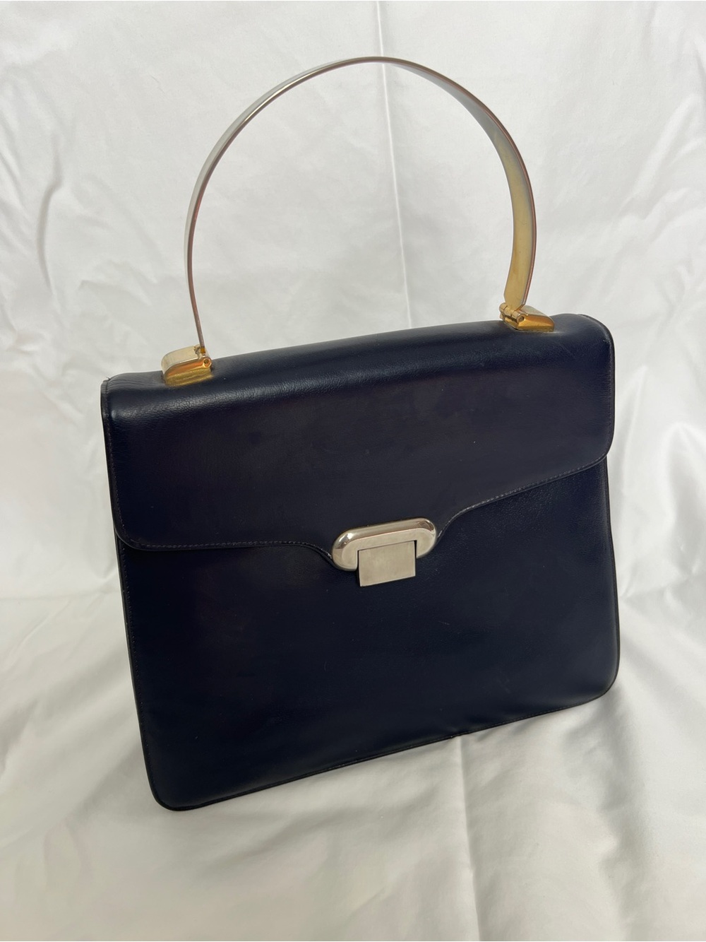 Vintage 1960s KORET Handbag with rare Metal Handle Navy Blue mod top handle bag